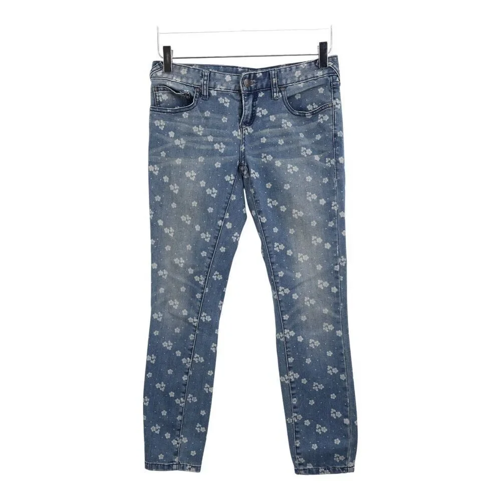 Free People Boho Flower Power Ditzy Floral Low Rise Skinny Jeans Size 28